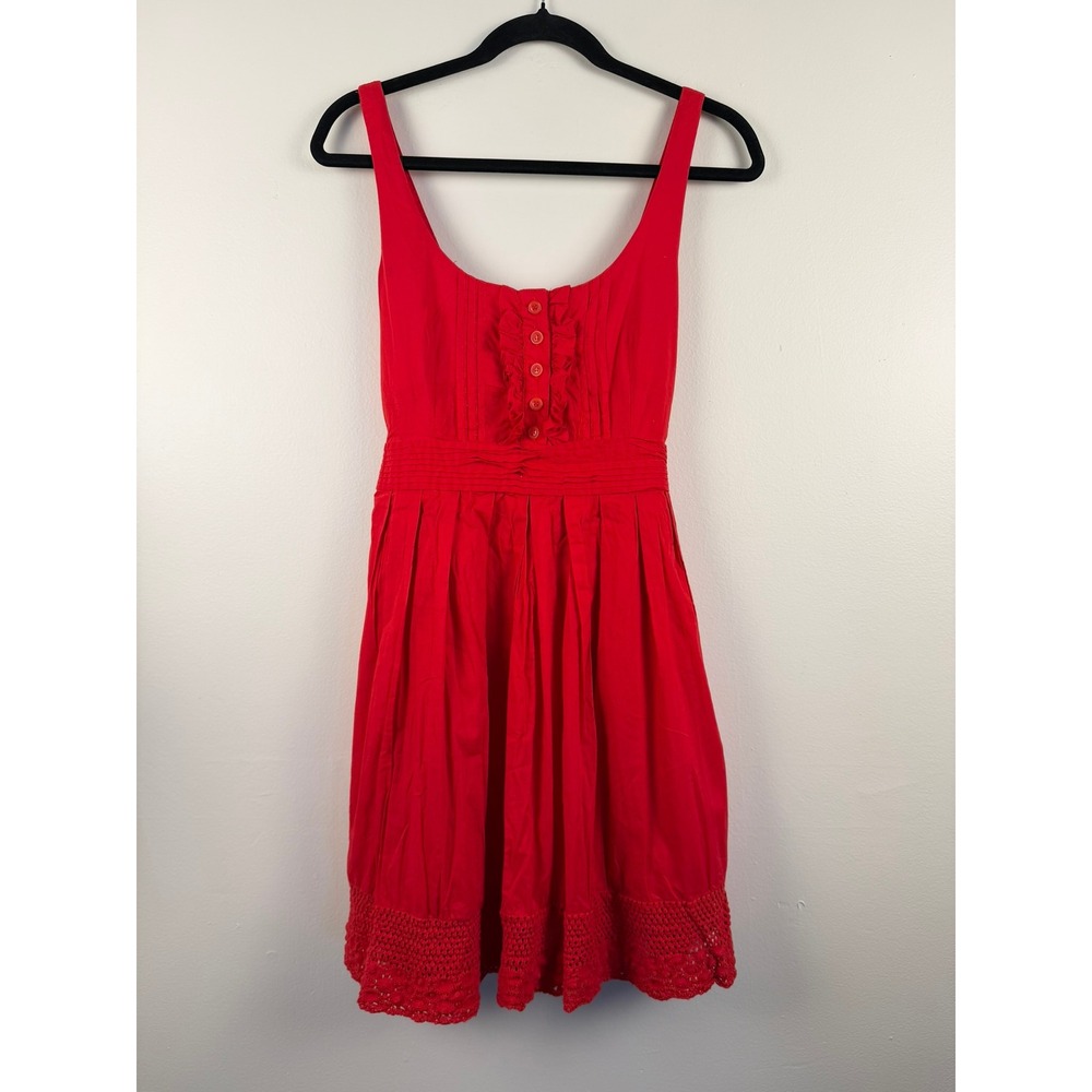 Level Eight Red Cotton‎ Fit & Flare Mini Dress Crochet Lace Hem Womens Medium